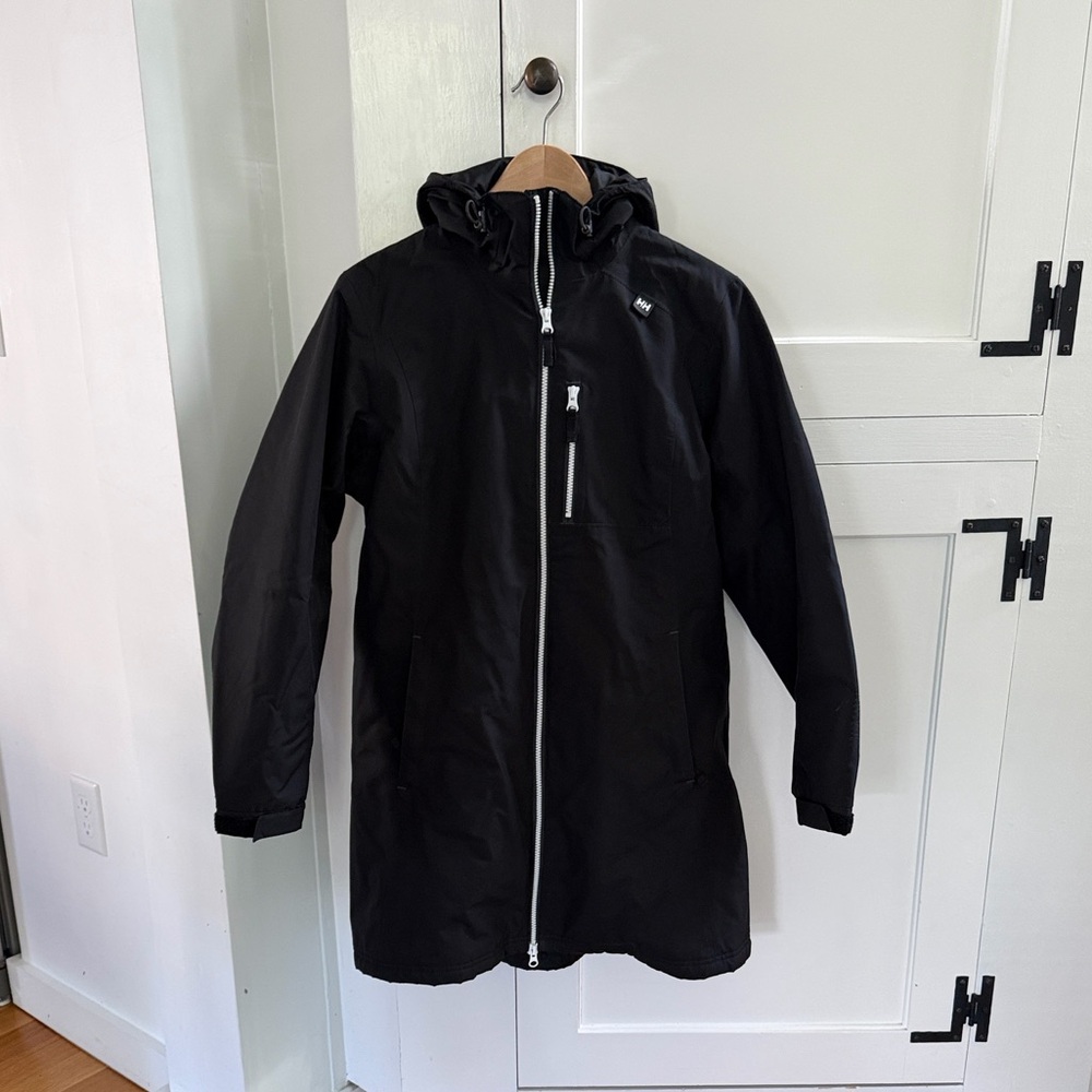Black Hooded insulated women’s Helly Hansen Zip-Up Coat size large